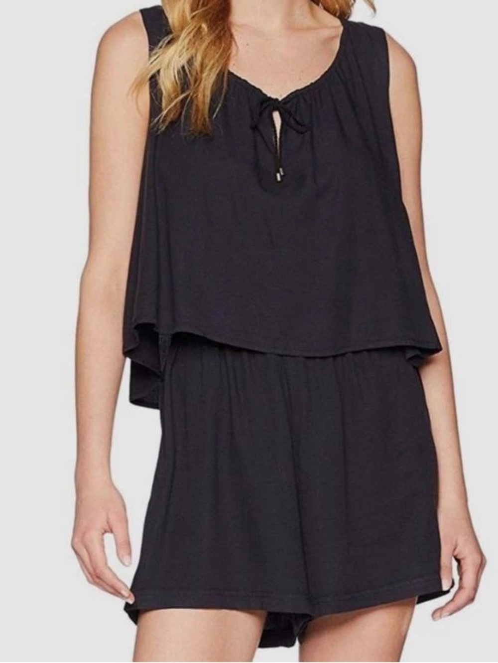 Splendid Black Off-Shoulder Layered Romper